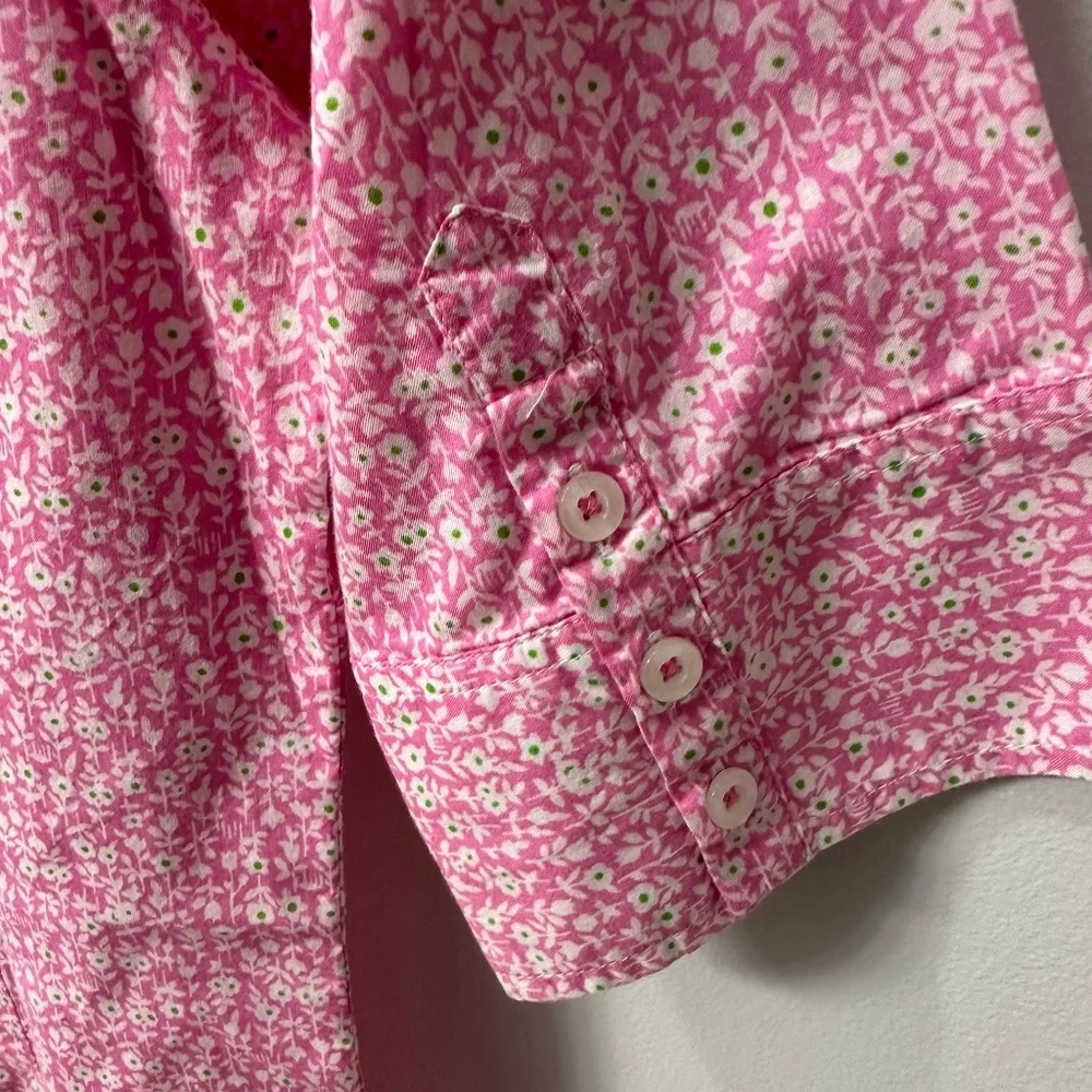 Lilly Pulitzer Pink Floral Button Front Blouse Size 6 Small Cotton Shirt